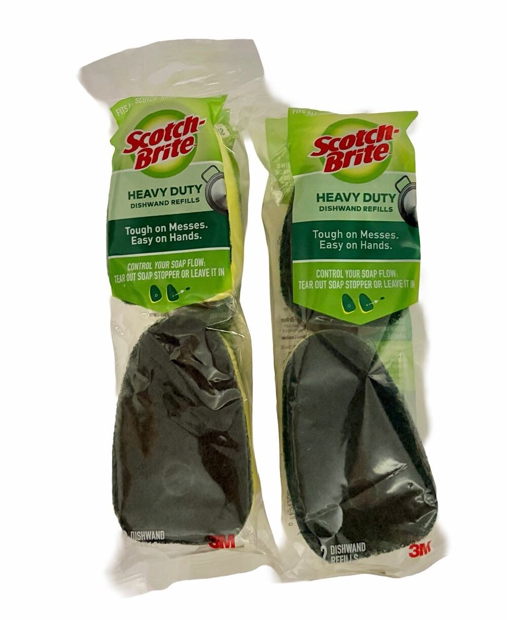 Scotch-Brite Heavy Duty Dishwand Refills 4 Count Scrubber Sponges 2 Packs NEW